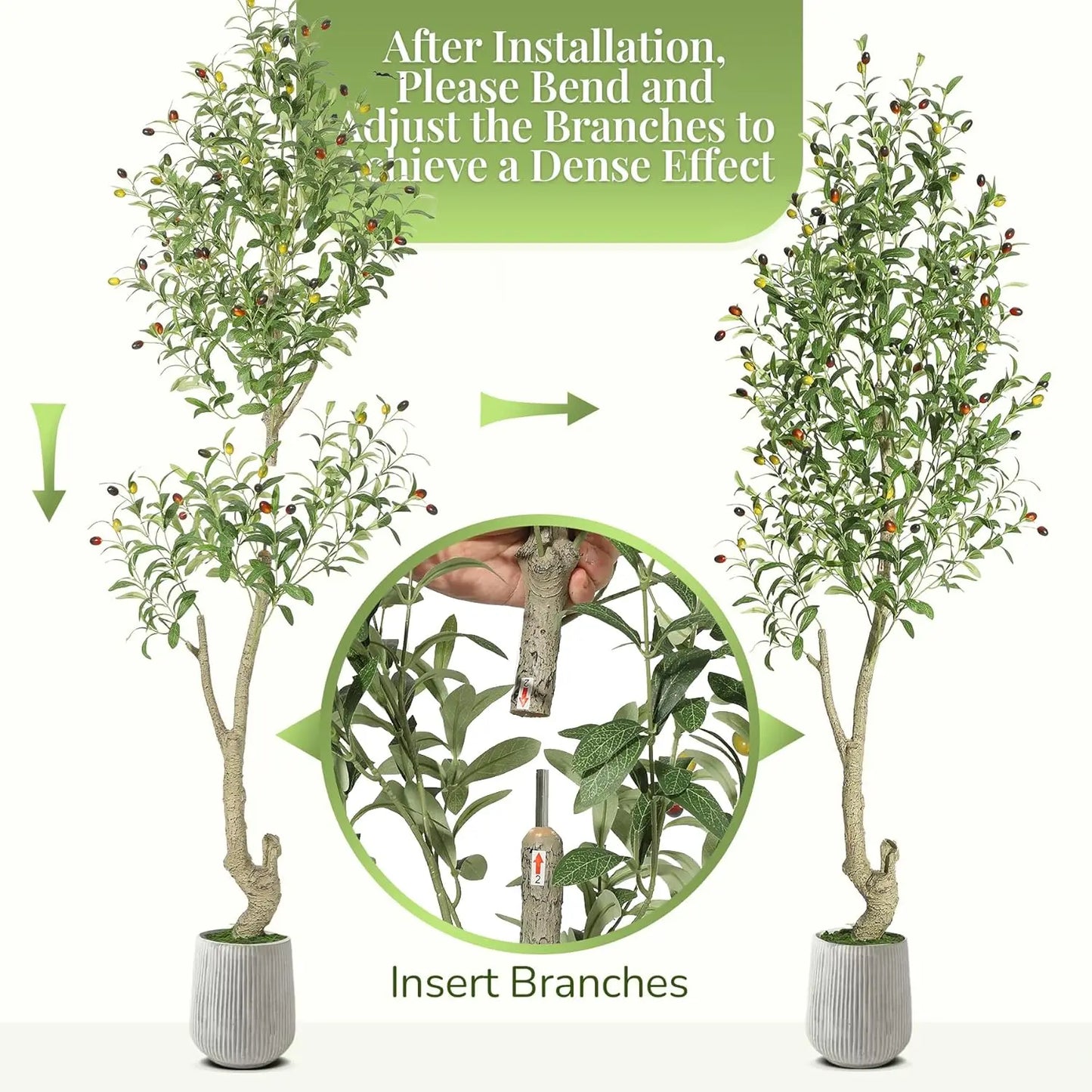 2 Pack Faux Olive Tree Tall, Artificial, Indoor, White Planter, Green Moss