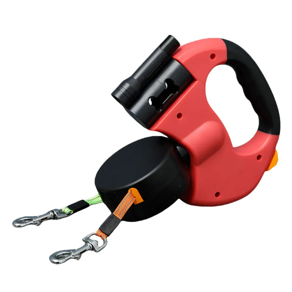 Double Headed Dog Leash Traction Rope, 360 Degree Swivel, Retractable for Small/Medium Dogs