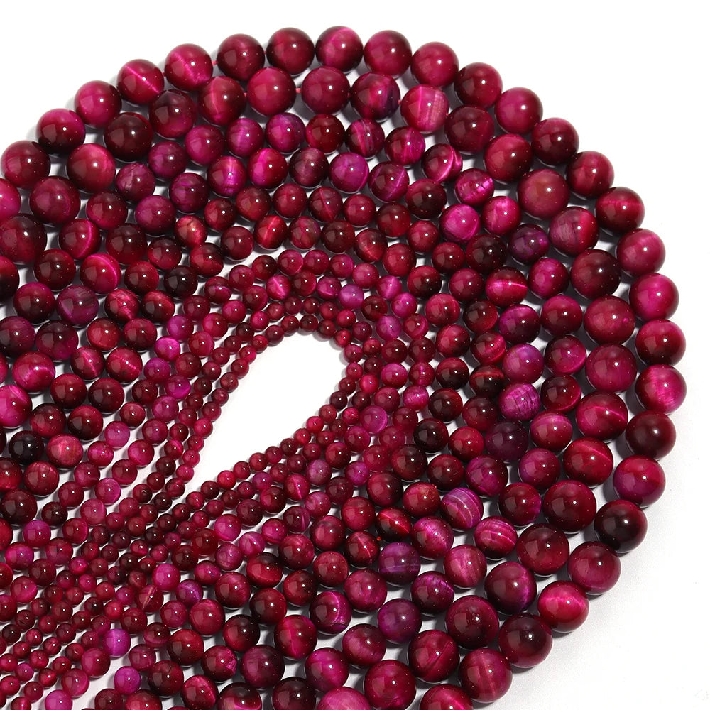 Natural Stone, Hot Pink Tiger Eye Beads, Round Spacer Beads For Jewelry Making