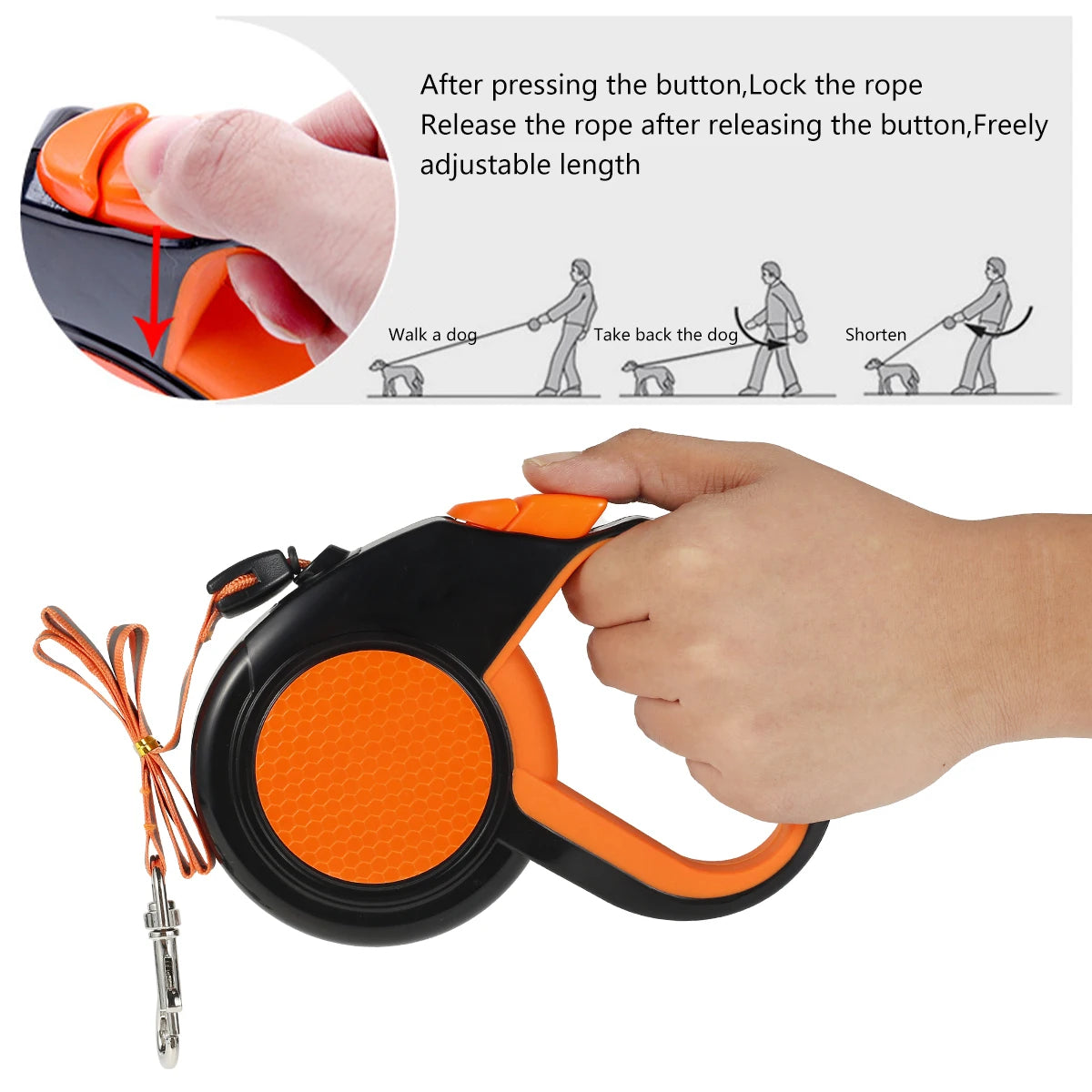 8M Heavy Duty Retractable Dog Lead, Strong Reflective Tape, Non-Slip Handle for Small-Medium-Large Dogs