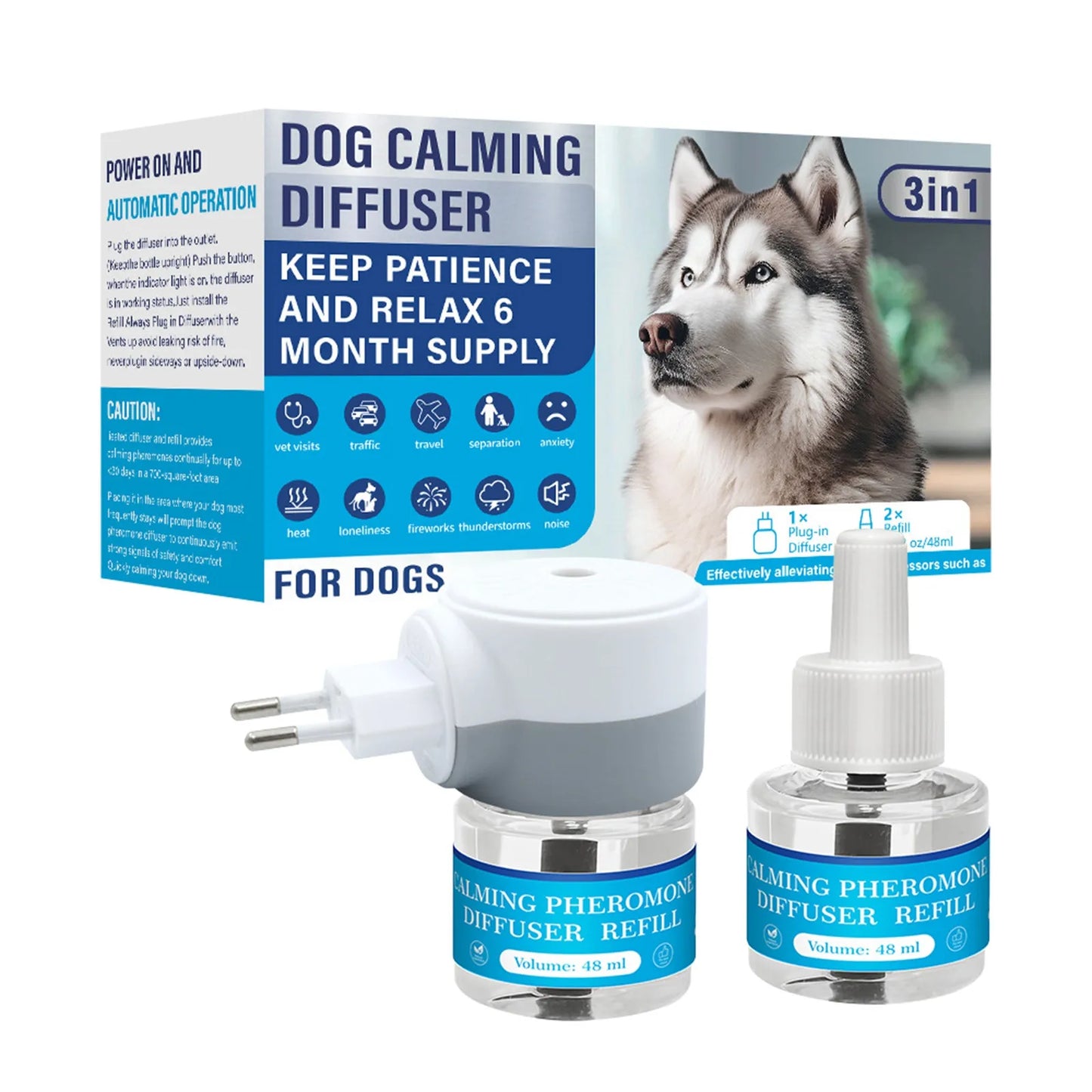 Pet Calming Diffuser, 3-in-1 Stress Relief Pheromones, Anxiety & Aggression Reducer, 1 Diffuser 2 Refill