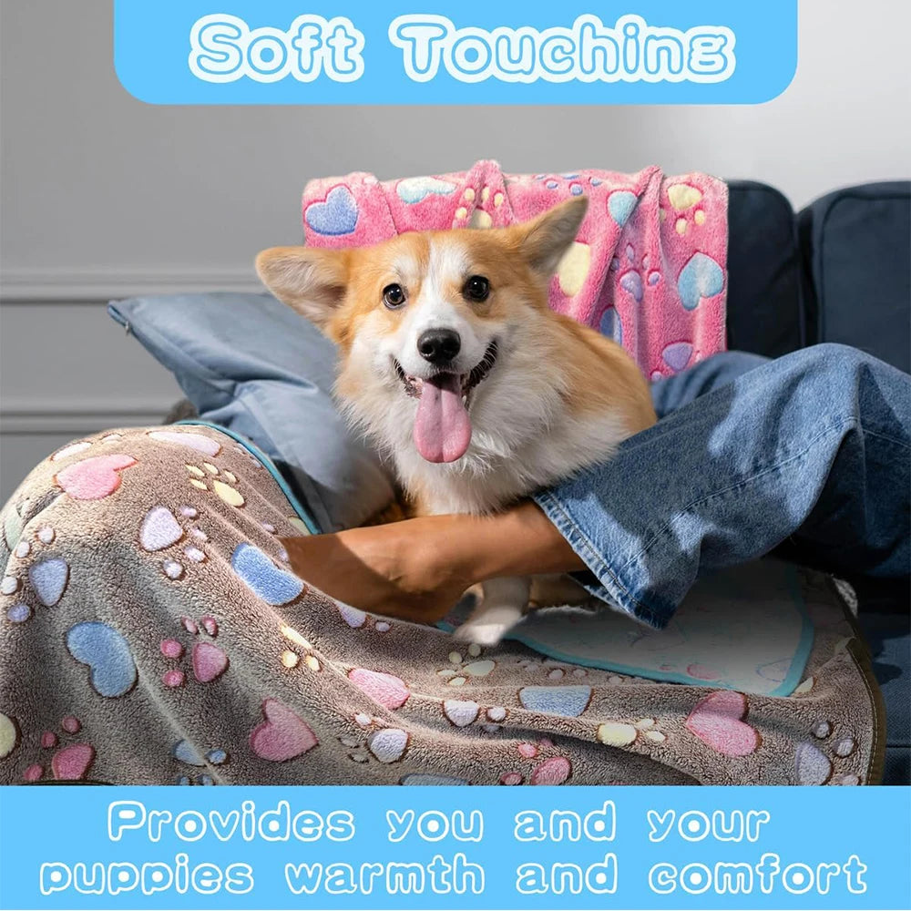 1-Pack Cozy Plush Pet Blanket With Paw Print Design, Soft Fleece Dog Bed Mat, Sleeping Pad