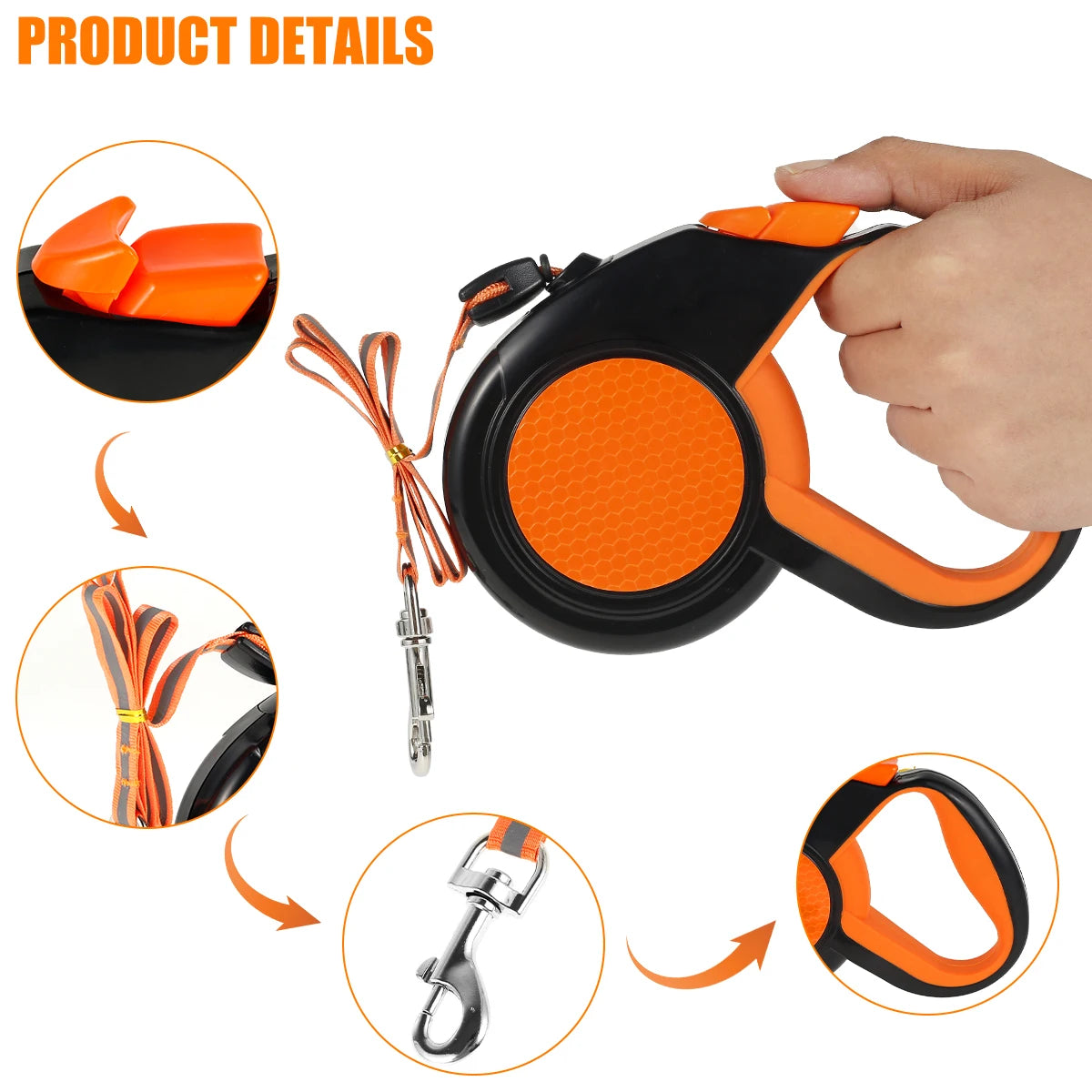 8M Heavy Duty Retractable Dog Lead, Strong Reflective Tape, Non-Slip Handle for Small-Medium-Large Dogs