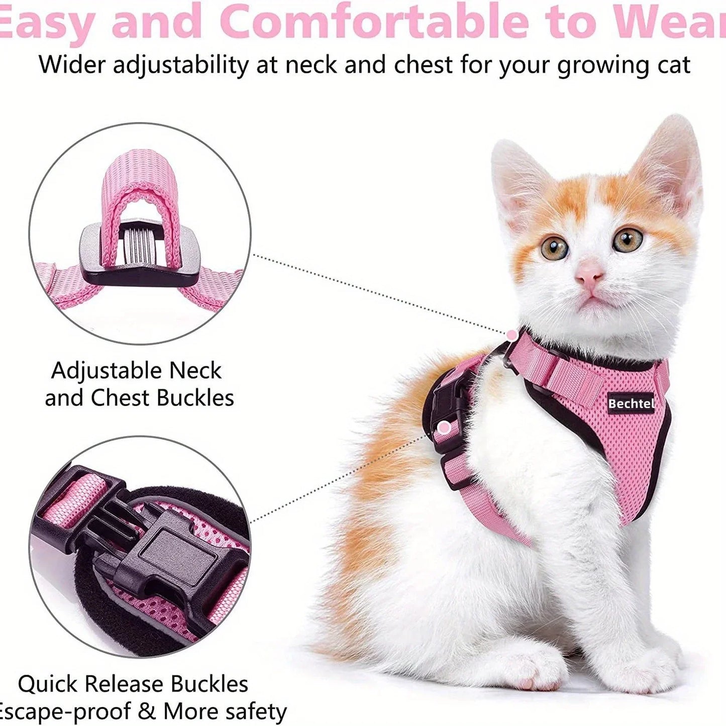 Cat Leash, Non-Slip, Adjustable, Vest Pet Chest Carrier