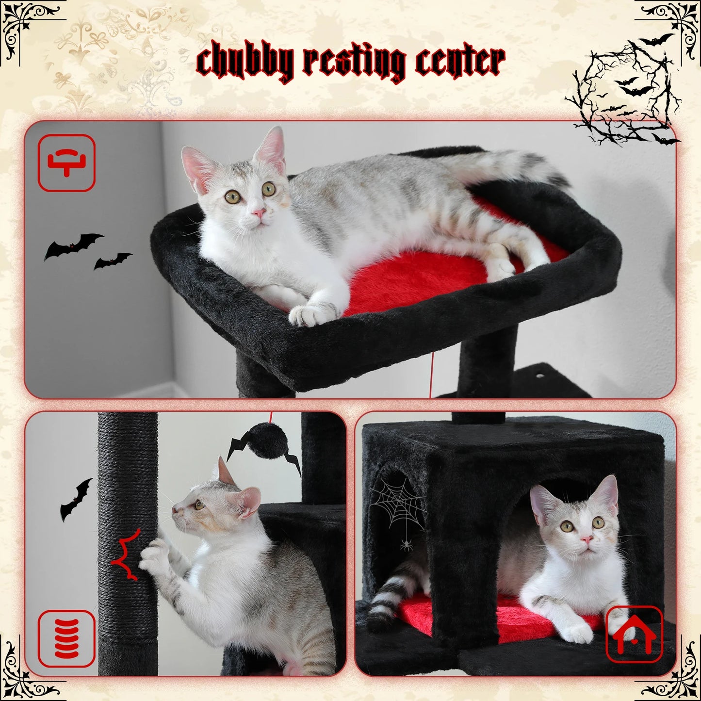 Cat Tree Suitable for 2-3 Cats with Large Hammock, Sisal Scratch Posts, Cozy Condo and Top Perch