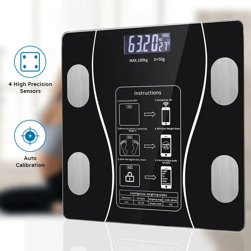 Smart Body Fat Scale, Wireless, LED Digital, Bathroom Weight Scale, Body Composition Analyzer