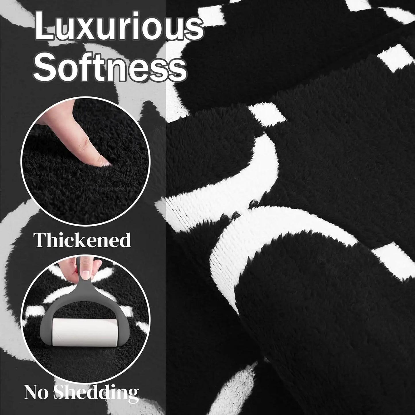 Large Shag Area Rug, Memory Foam, Living Room/Bedroom, Black Plush Geometric
