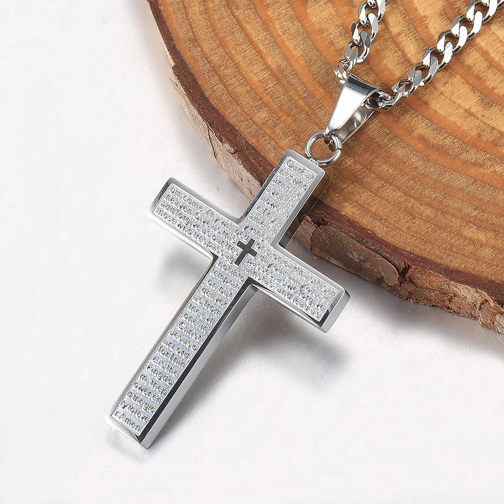 Cross Pendant Necklace For Men/Women, Gold/Black/Silver Color, Cuban Chain