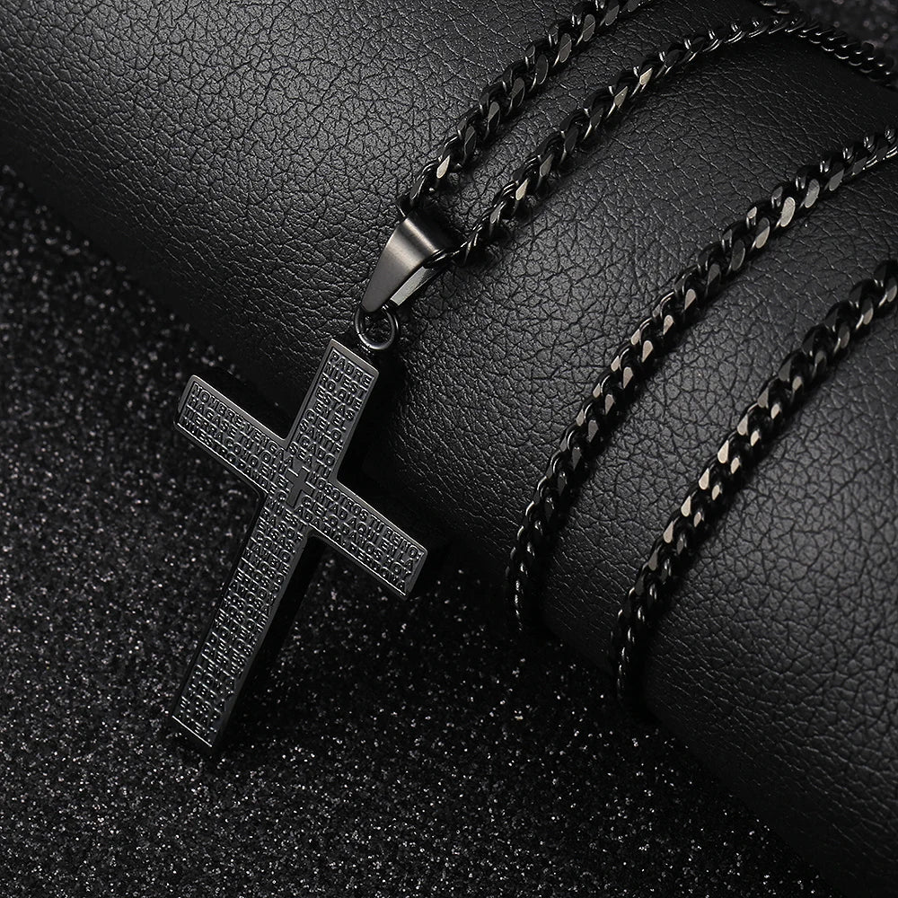 Cross Pendant Necklace For Men/Women, Gold/Black/Silver Color, Cuban Chain