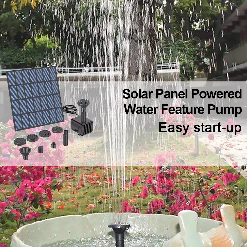Solar Water Fountain Pump With Nozzles, Pond, Garden, Pool, Aquarium