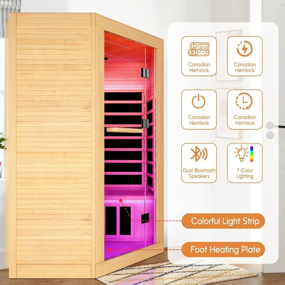 Infrared 2-3 Person Home Sauna, 2180W Phototherapy Lamp, Canadian Fir, Indoor, Oxygen Bar