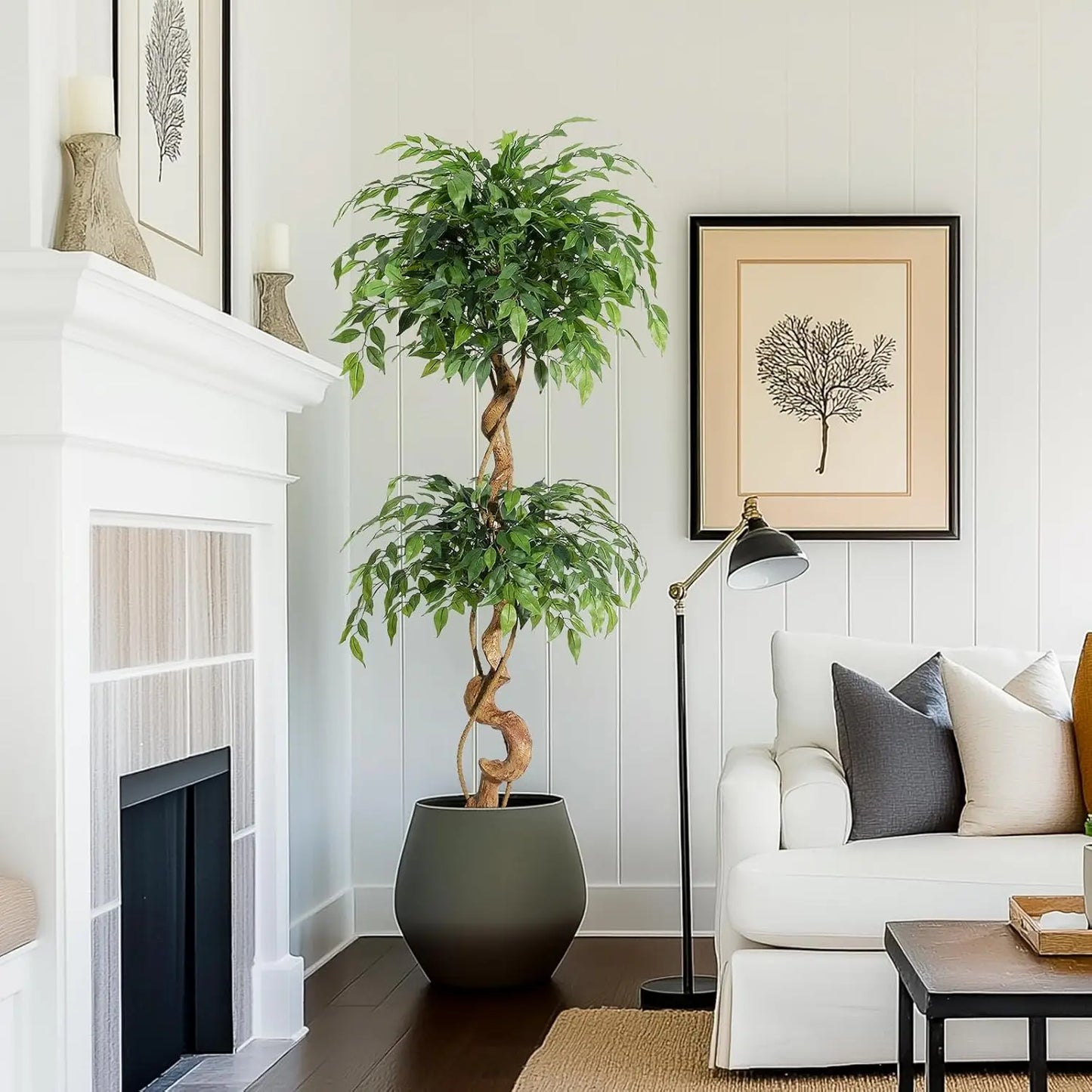 Ficus Tree Artificial, Indoor, White Pot