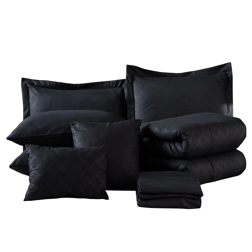 10 Piece Queen Size Bed in a Bag Comforter Set, Soft Microfiber, Elegant Plaid Pattern Decorative Pillows