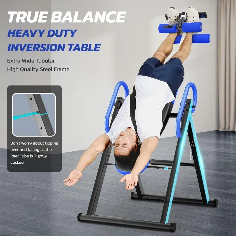 Heavy Duty Inversion Table, Headrest, Adjustable, Protective Belt, Back Stretcher, Pain Relief Therapy