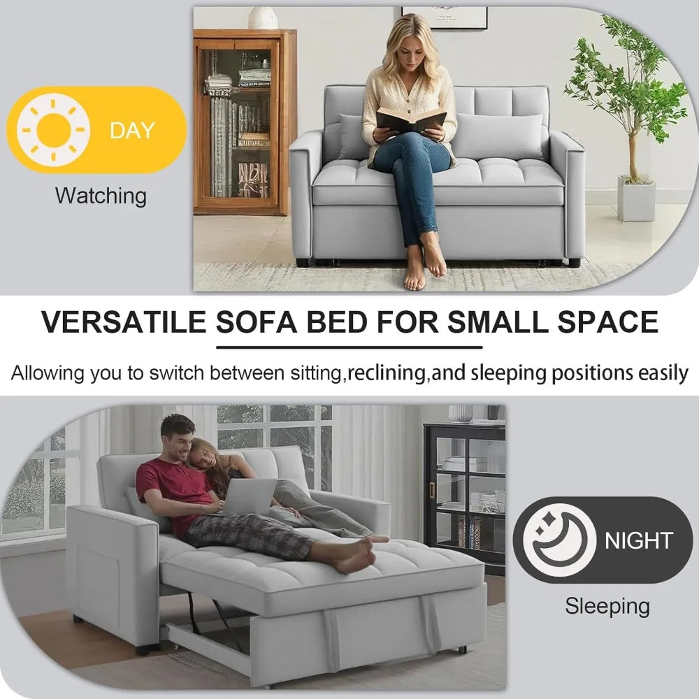 Pull-Out Sleeper Sofa Bed 3-Level Adjustable Backrest, Loveseat Sleeper Couch