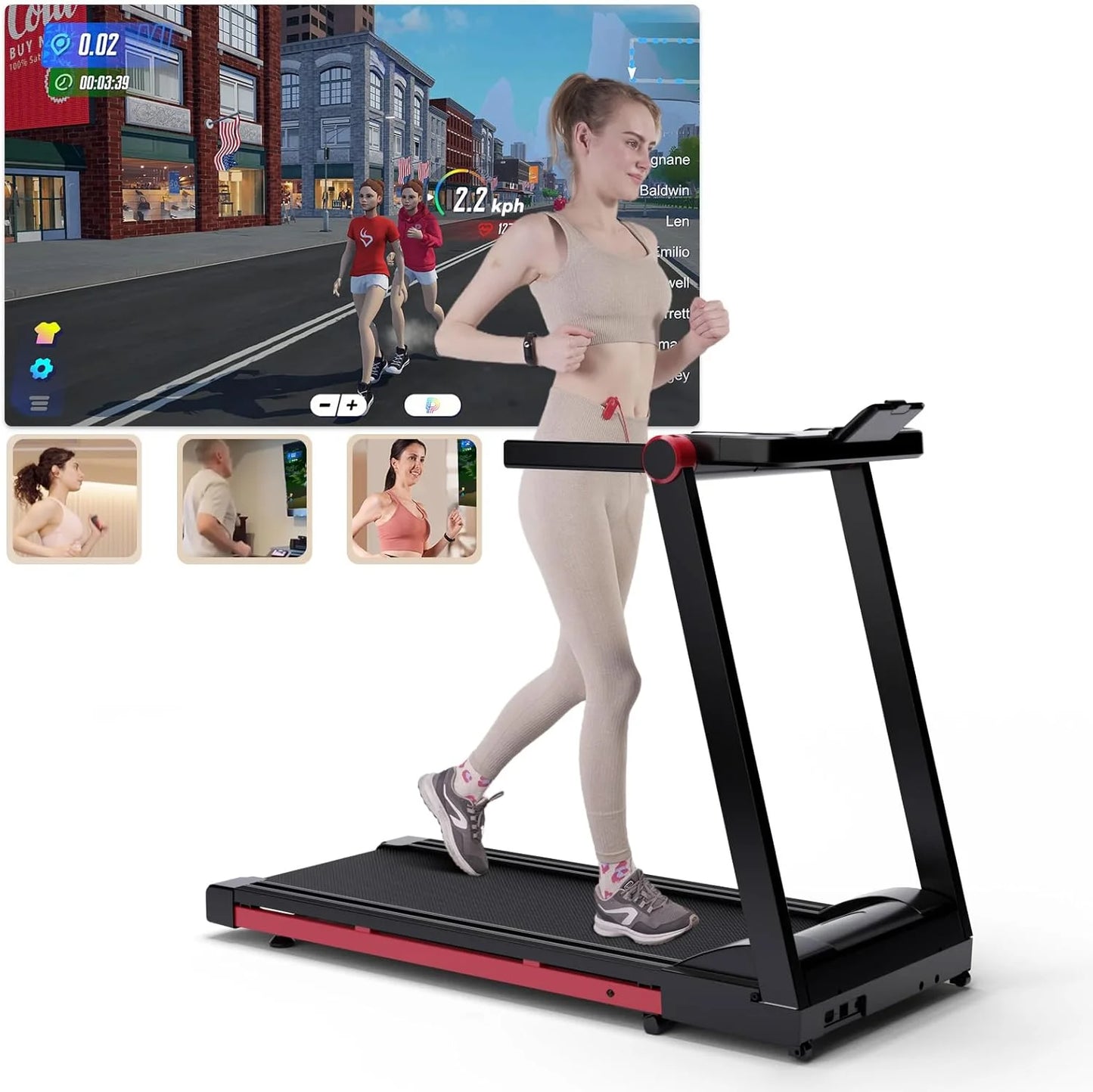 Foldable Treadmill, Adjustable 6% Incline, LCD APP Data