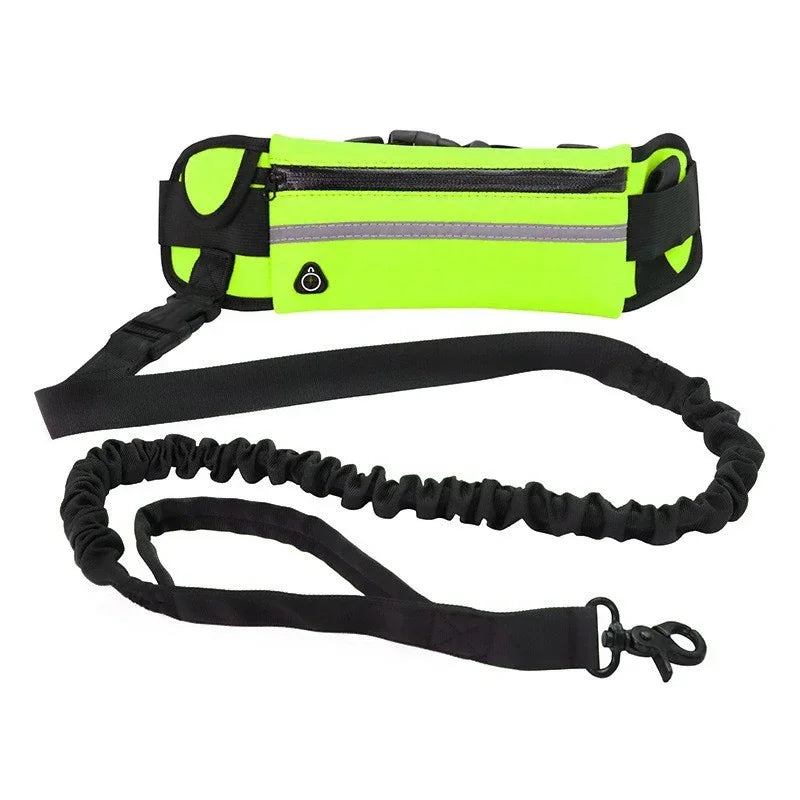 Hands Free Dog Leash for Running/Walking, Reflective Leash with Waist Bag, Retractable Elastic Belt