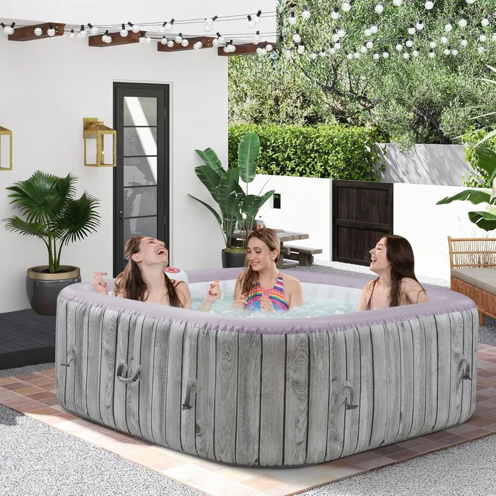 Inflatable Square Hot Tub Spa Set, Outdoor Bubble Massage, Portable, 4-6 Person, 130 Soothing Jets,