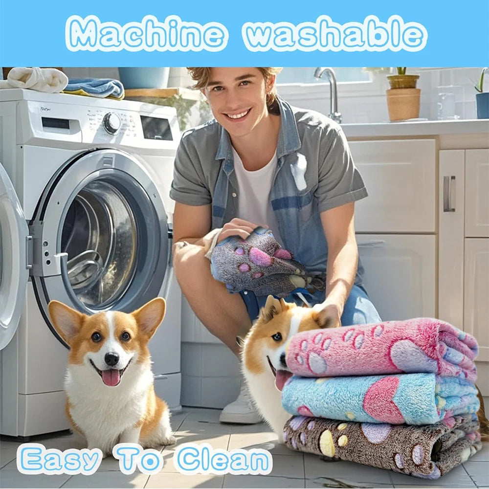 1-Pack Cozy Plush Pet Blanket With Paw Print Design, Soft Fleece Dog Bed Mat, Sleeping Pad
