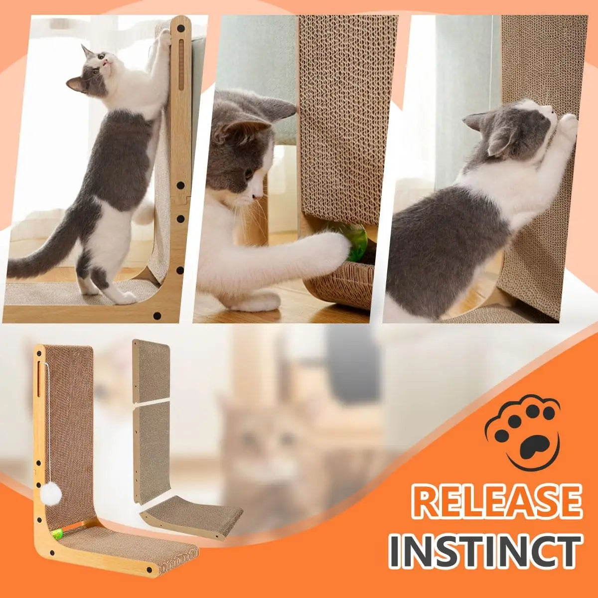 L Shape Cat Scratcher, 23.6 Inch, Indoor, Protecting Furniture, Cardboard