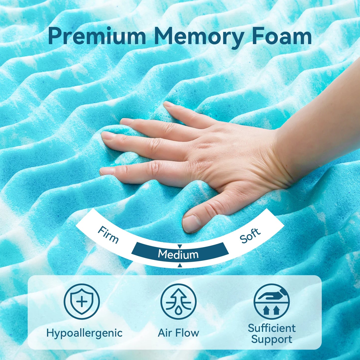 5-Zone Memory Foam Mattress Topper, Cooling Gel, Topper for Pressure Relieve, Blue