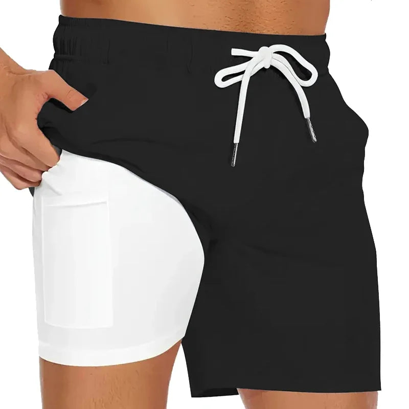 Men's Swim Trunks, Compression Liner, Phone Pocket, Quick Dry Board Shorts Beach Shorts