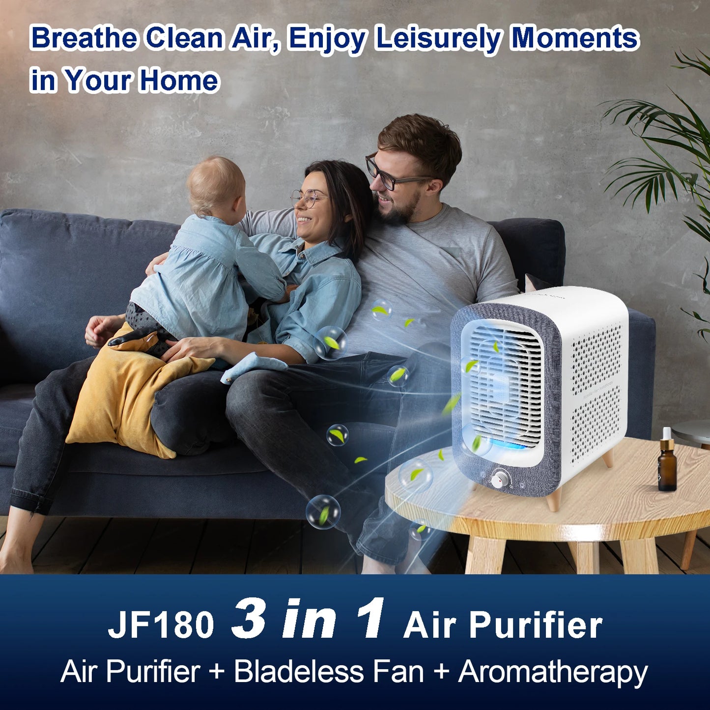Air Purifier, Home 780sq ft, HEPA & Activated Carbon, Air Cleaner, Fragrance Sponge, Nightlight