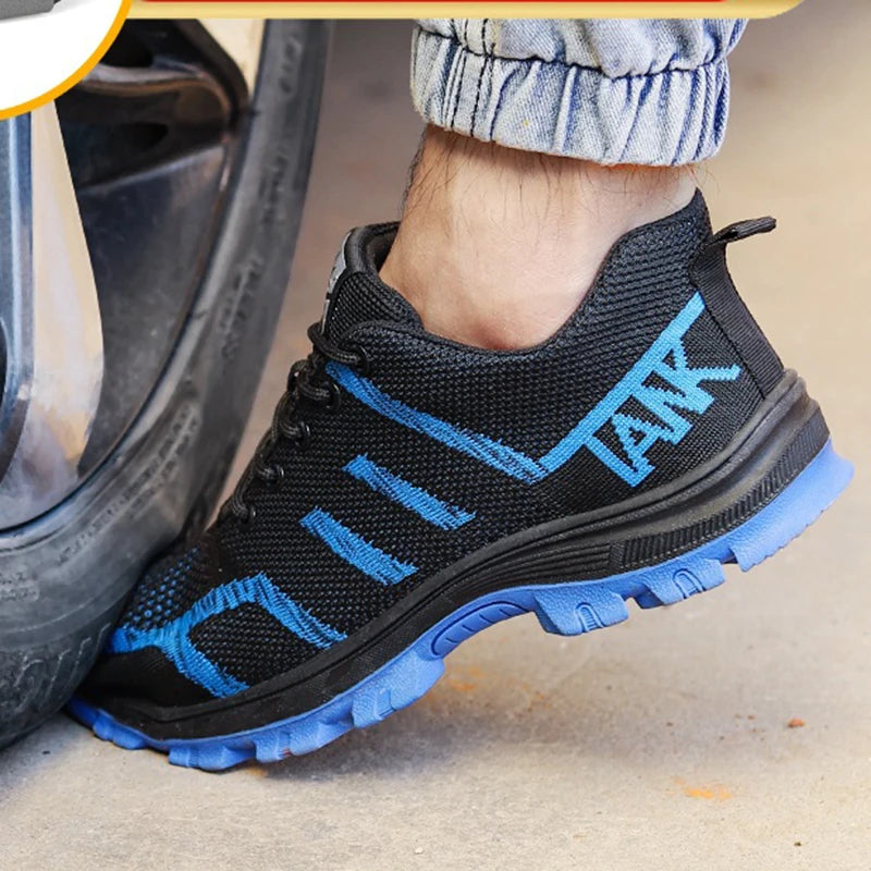 Men's Knit Safety Shoes, Solid Soles, Breathable, Steel Toe, Anti-smash, Puncture-Proof Protective Shoes