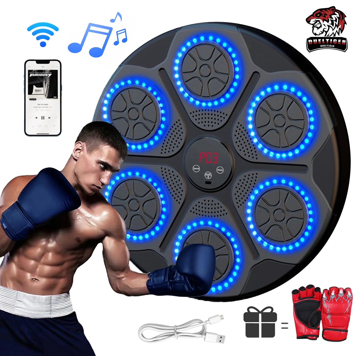 Music Boxing Machine. Smart Bluetooth, Wall Mounted, Target Punching Equipment