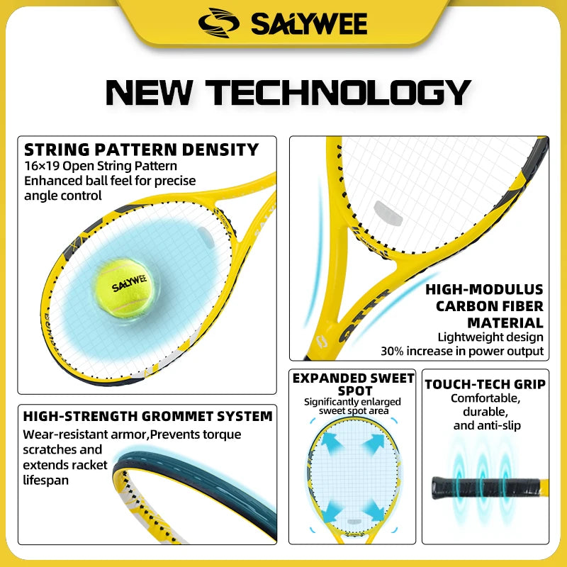 100% Full Carbon Fiber Tennis Racket, Aerospace-Grade Frame, Lightweight