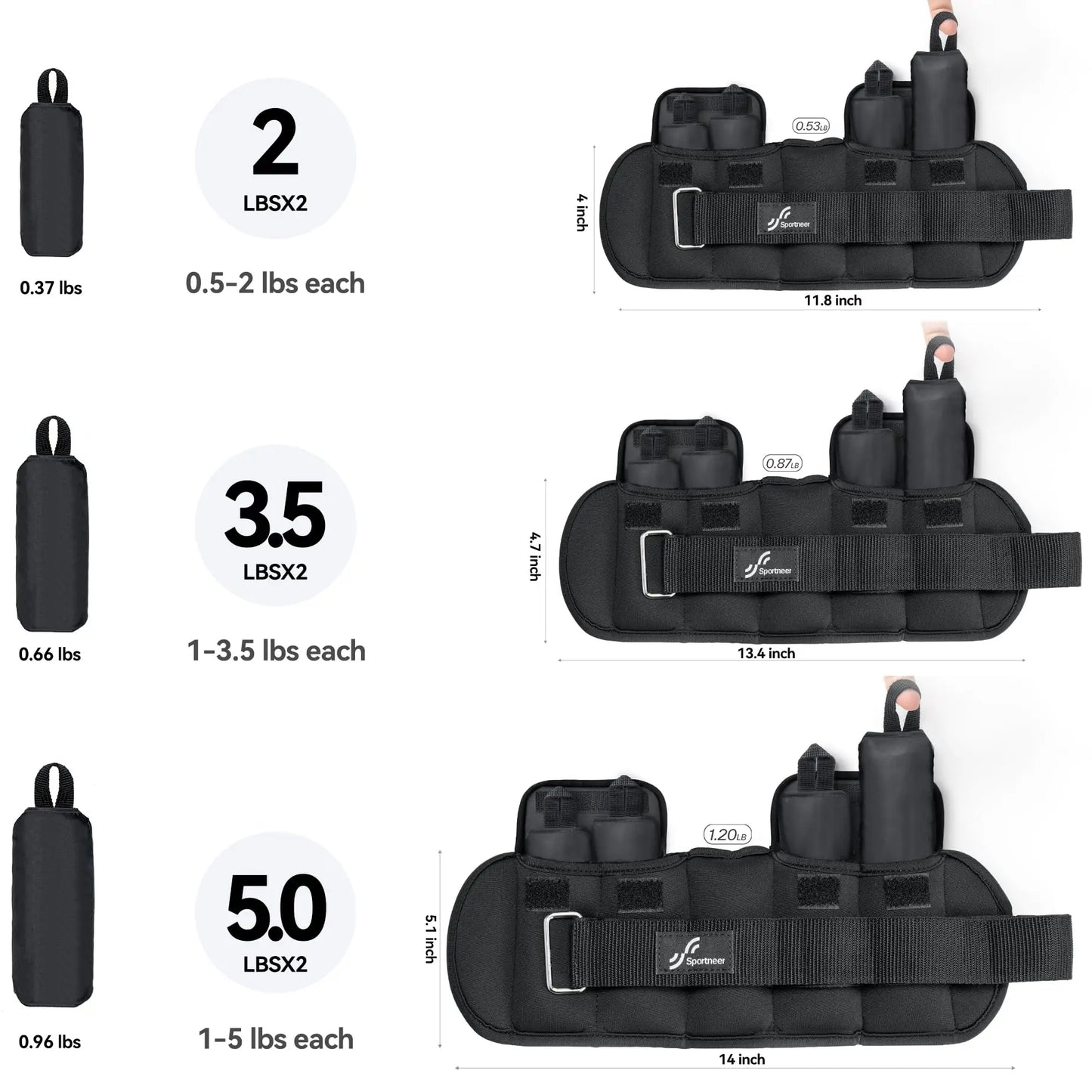 Sportneer Adjustable Wrist and Ankle Weights for Women and Men 1 Pair 1-10 lbs.