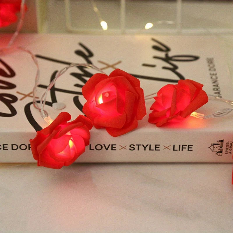 LED Flower String Lights, Artificial Rose Bouquet, Romantic Lamp, Fairy Light Garland