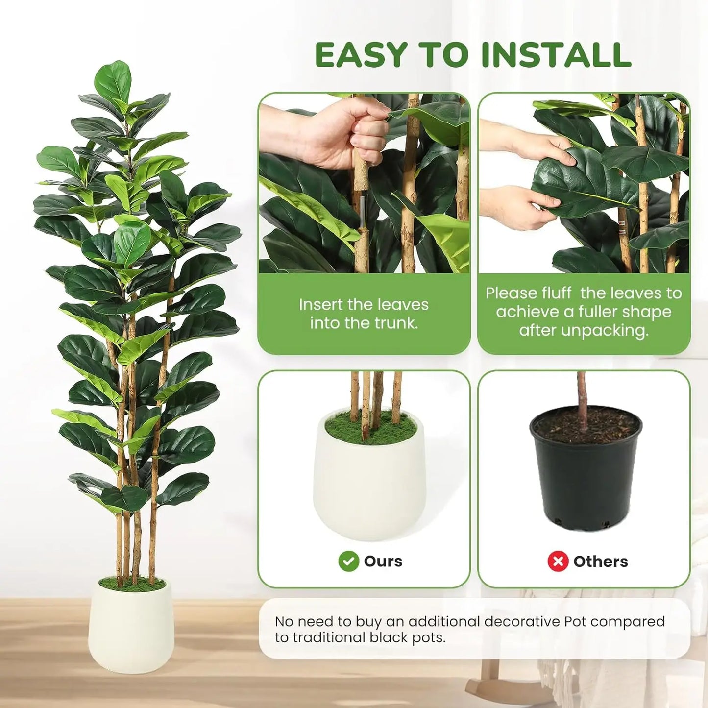 Artificial Fiddle Leaf Fig Tree, Pot Included