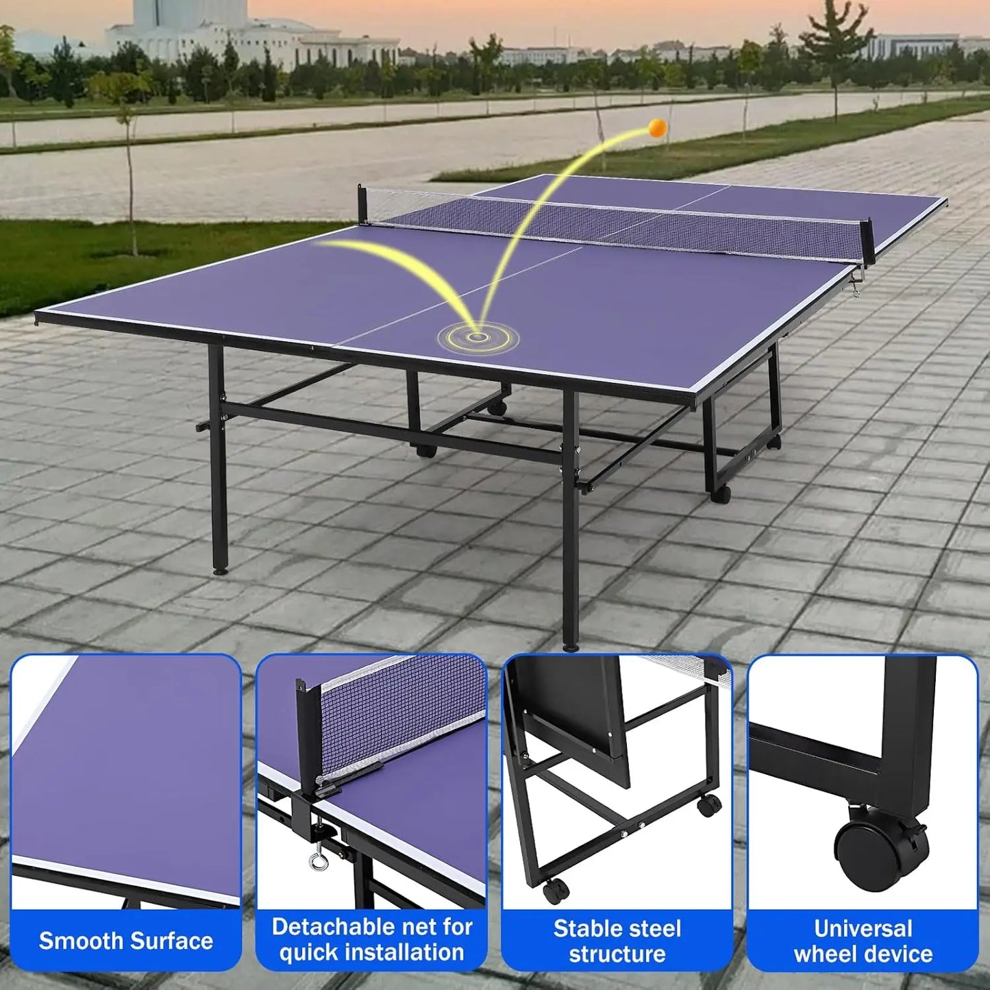 Table Tennis/Ping Pong Tables, 9 ft, portable, Net 2 Table Tennis Paddles, 3 Balls