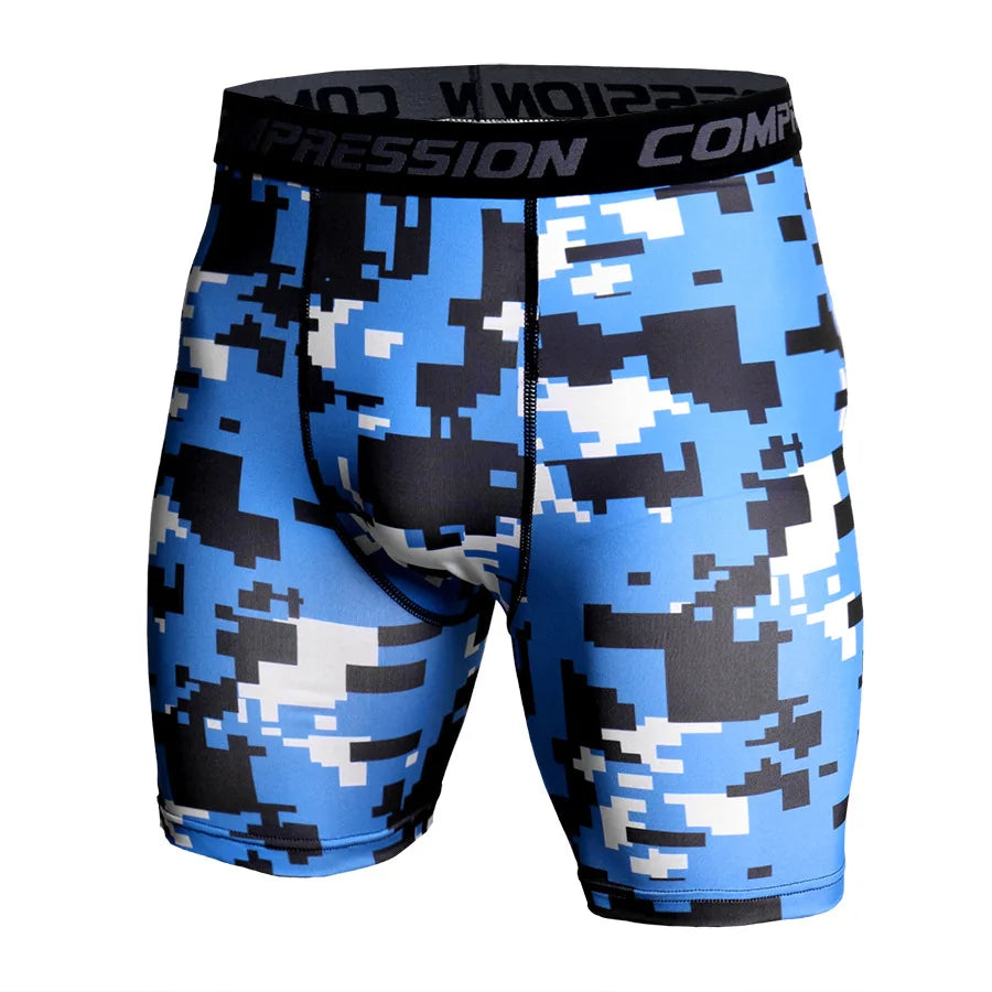 Compression Shorts Men 3D Print Camouflage Bodybuilding Tights Muscle Sport Elastic Running Shorts