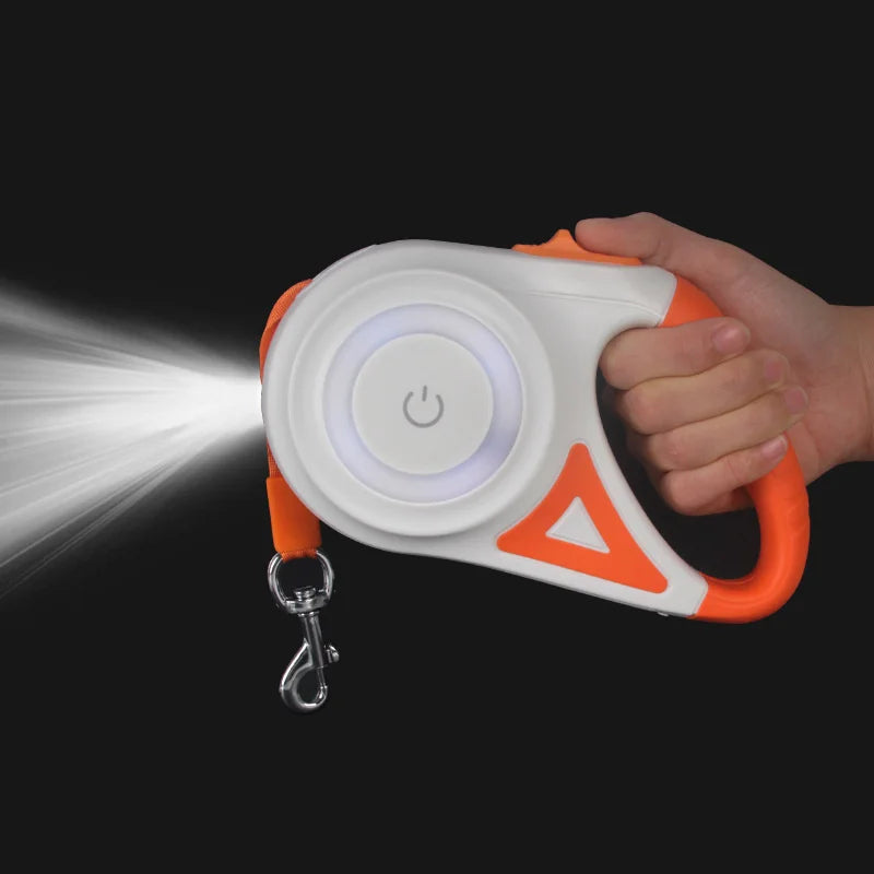 5M Automatic Retractable Dog Leash, Led Flashlight, Durable Nylon Lead