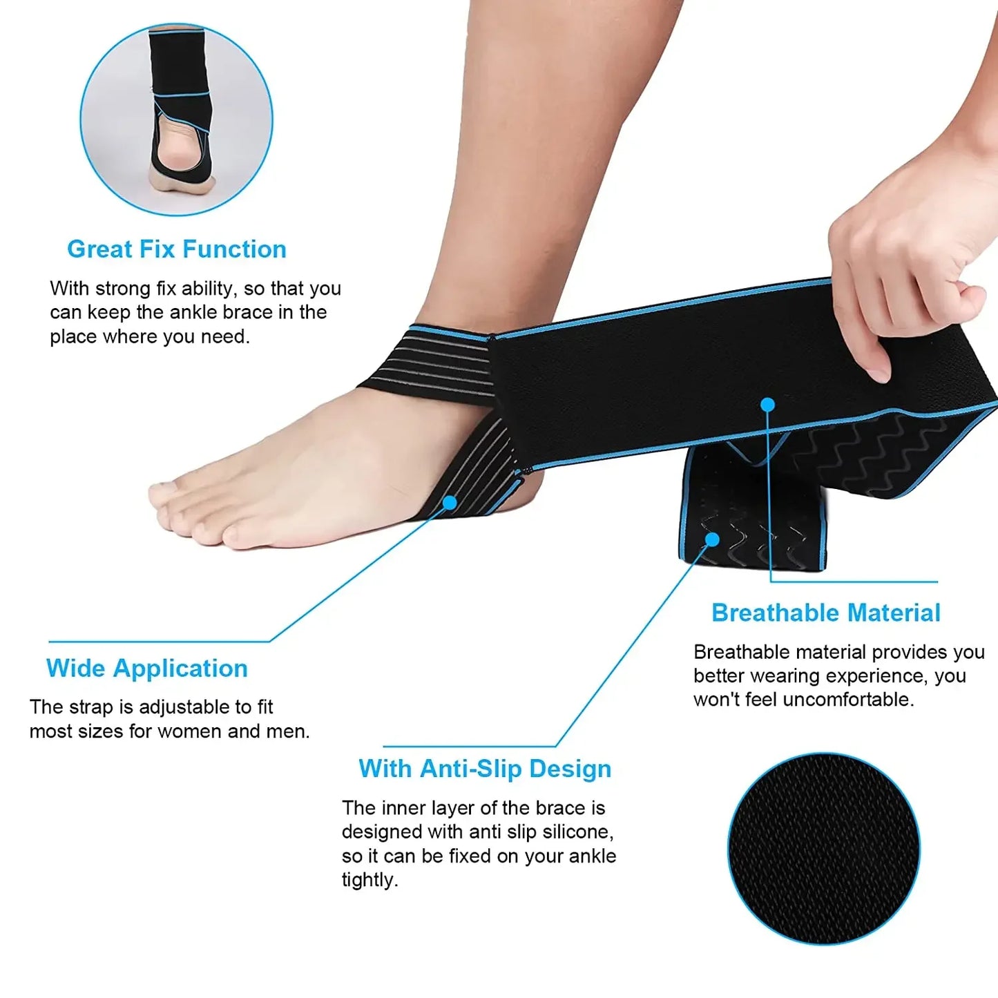 1Pc Ankle Brace, Support Wraps, Adjustable, Compression Antiskid Straps