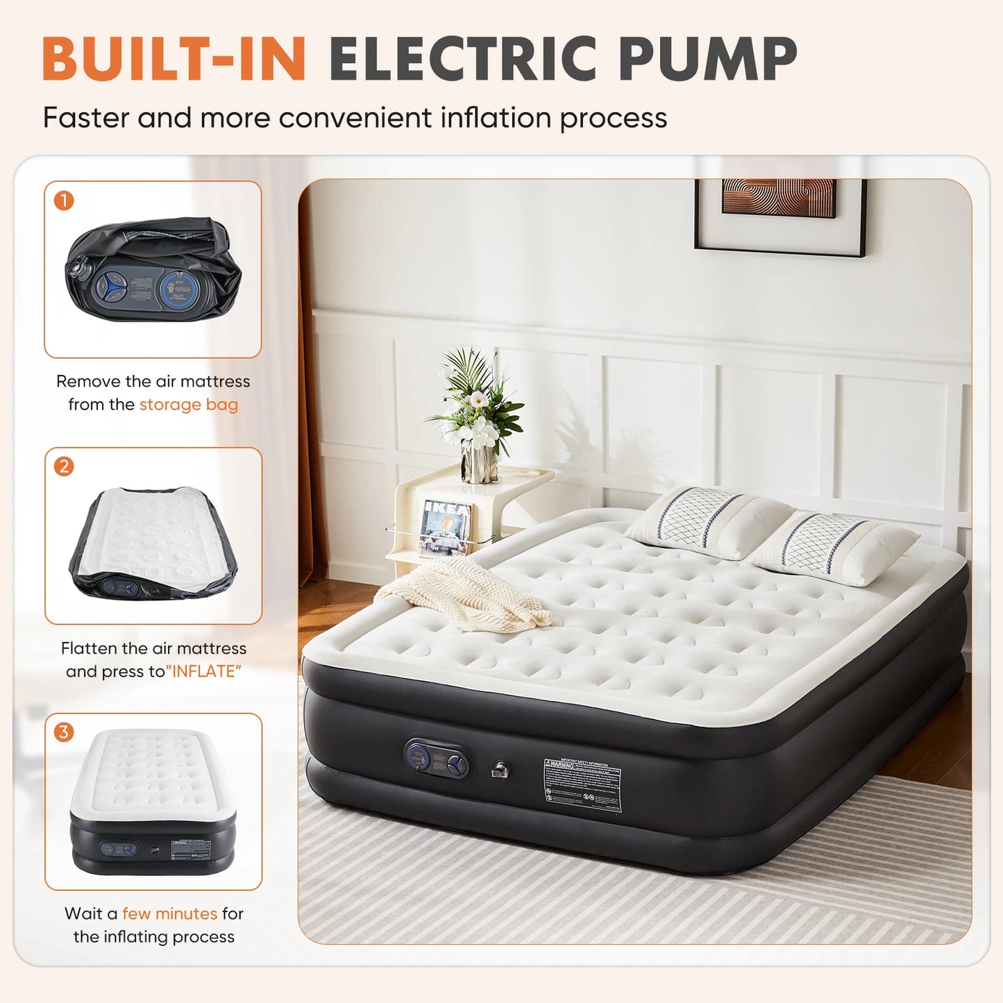 Queen/Twin Size Air Mattress, Blow-Up, Double Height, Non-Slip Bottom, Home or Camping