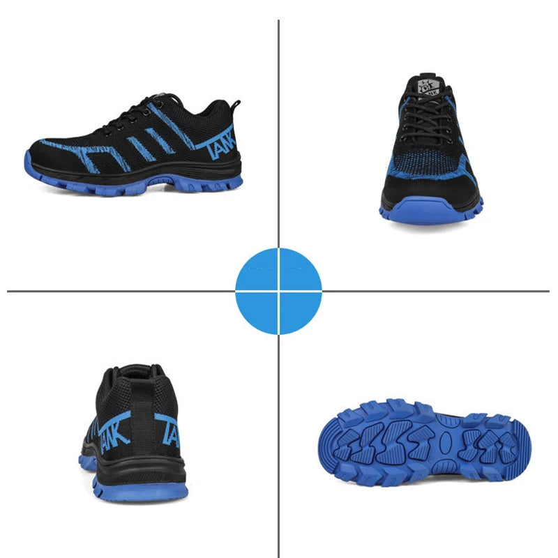 Men's Knit Safety Shoes, Solid Soles, Breathable, Steel Toe, Anti-smash, Puncture-Proof Protective Shoes