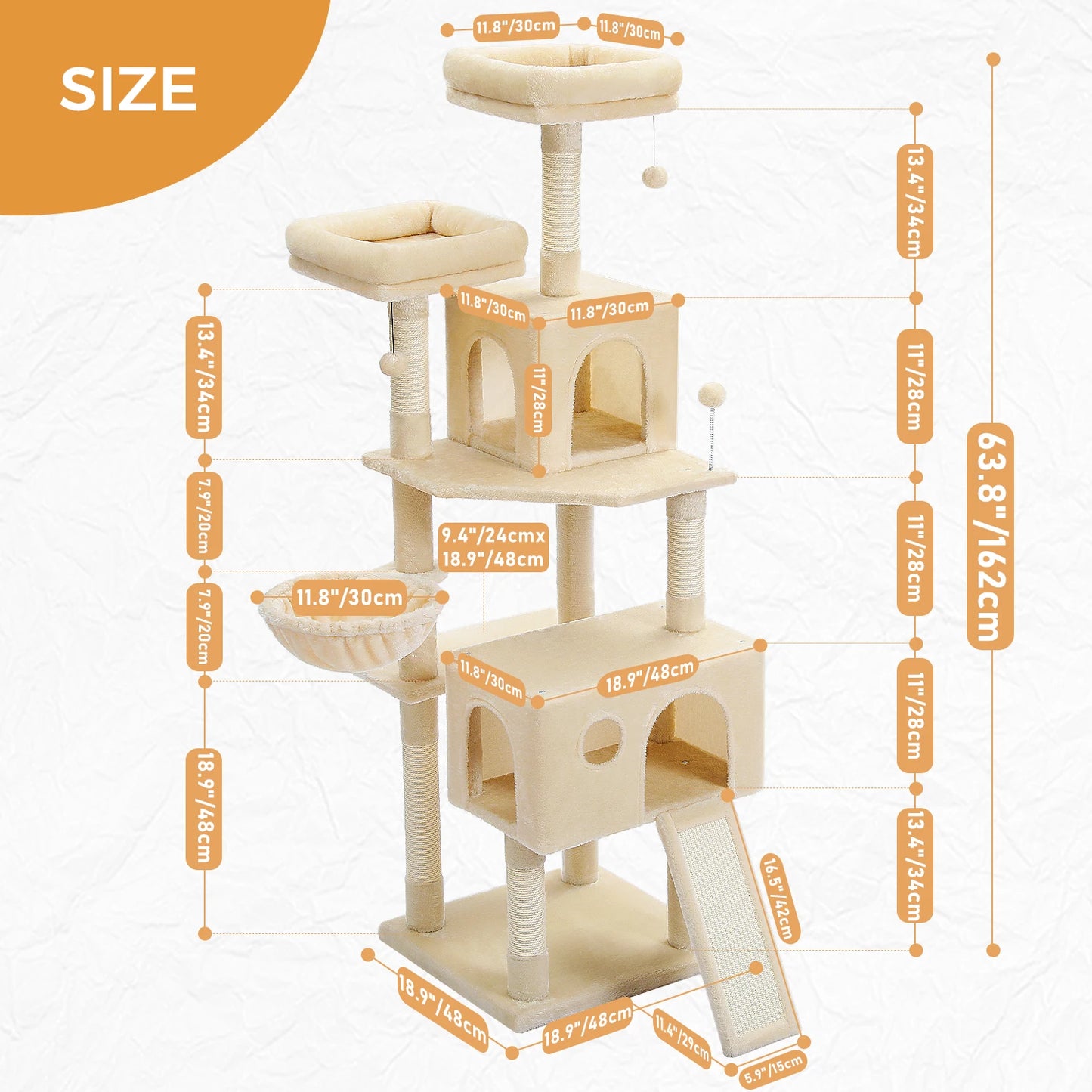 Multi-Level Tree for Cats, Large, Comfortable Condo, Stable Climbing Frame, Scratch Board