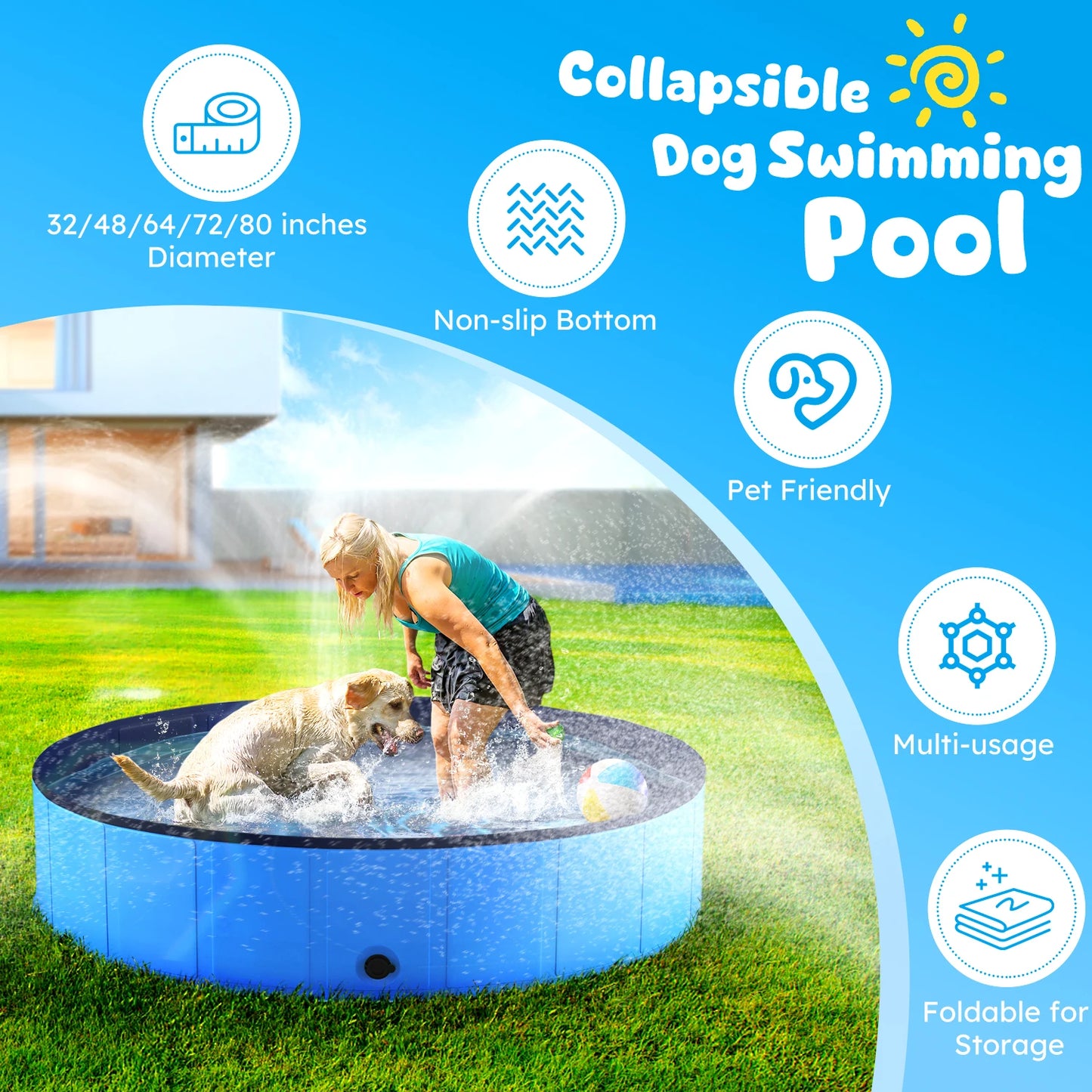 Portable Pet Pool, Foldable, Plastic, Anti-Slip