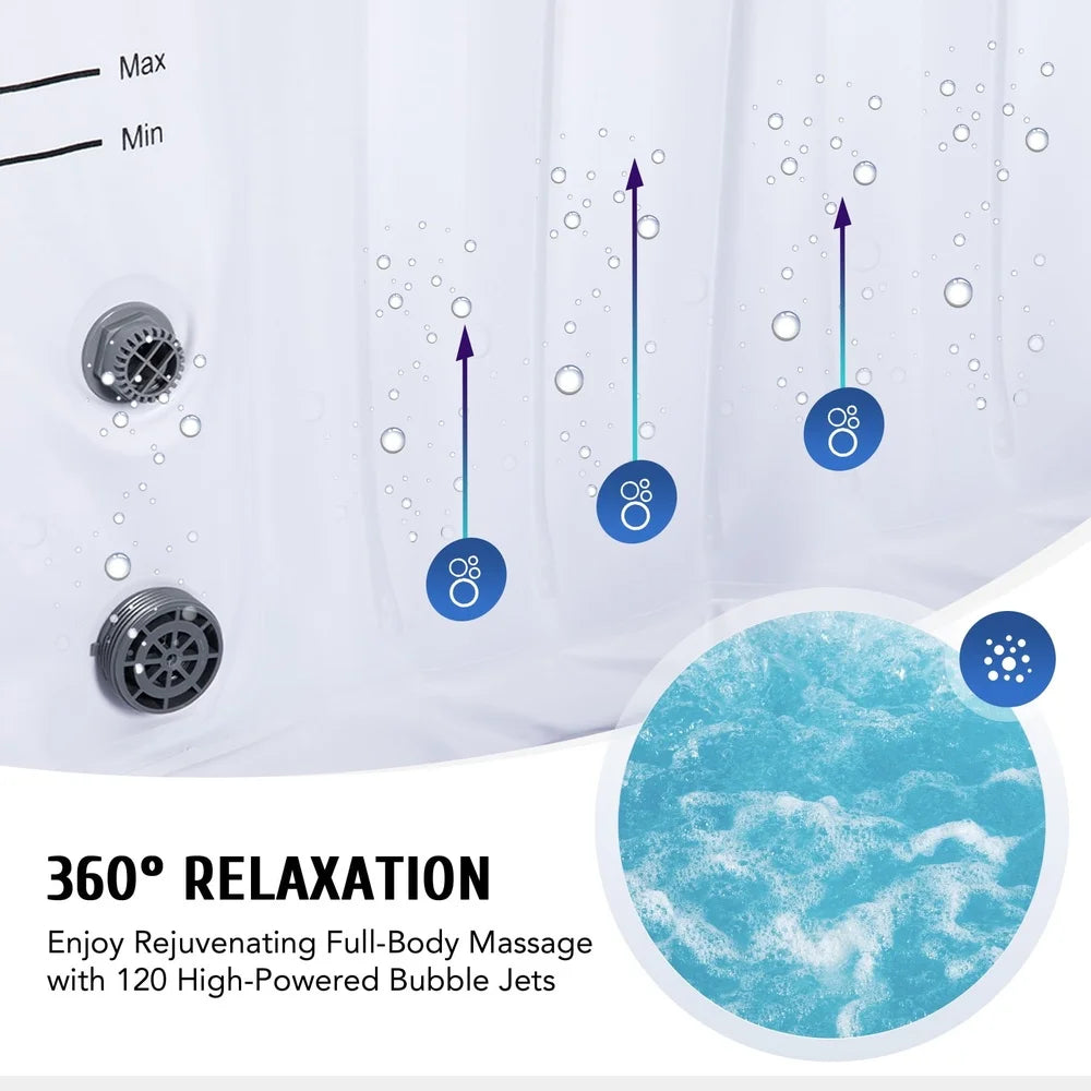 Inflatable Round Spa Hot Tub, 6 Adults, 130 Massage Jets, PVC Heated, Portable Jacuzzi, Easy Setup, Cover and Filter Cartridges