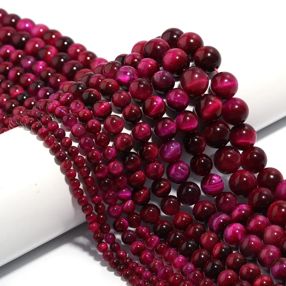 Natural Stone, Hot Pink Tiger Eye Beads, Round Spacer Beads For Jewelry Making