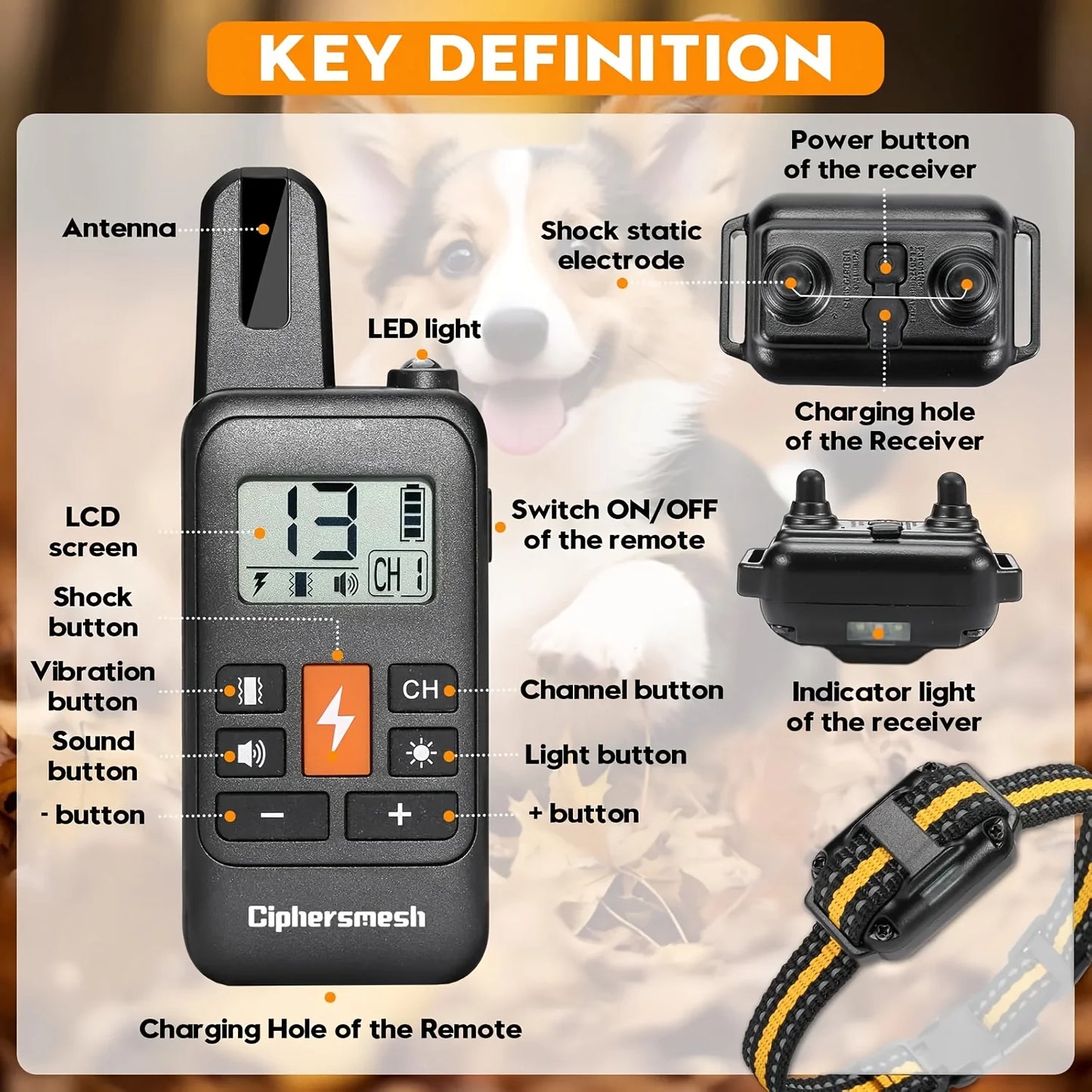 Electric Dog Training Collar, Rechargeable, Anti-Bark, Waterproof