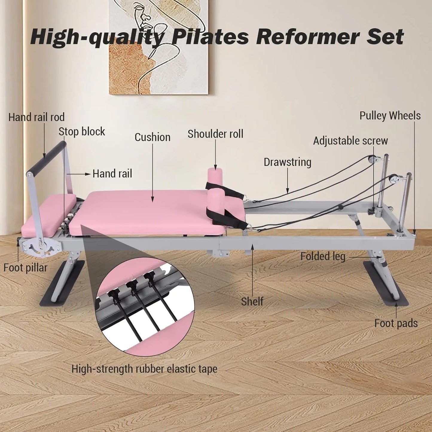 Pilates Reformer Machine 77", Foldable, Adjustable
