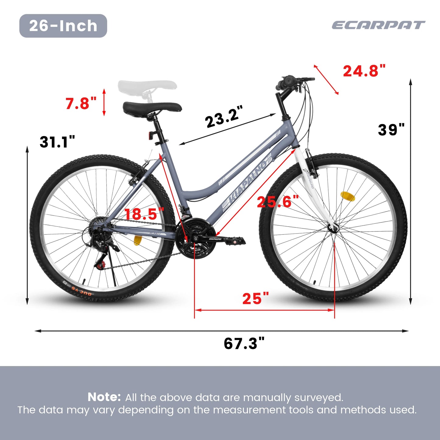 Girls 26 Inch Mountain Bike, 21 Speed, V-Brake, High Carbon Steel Frame