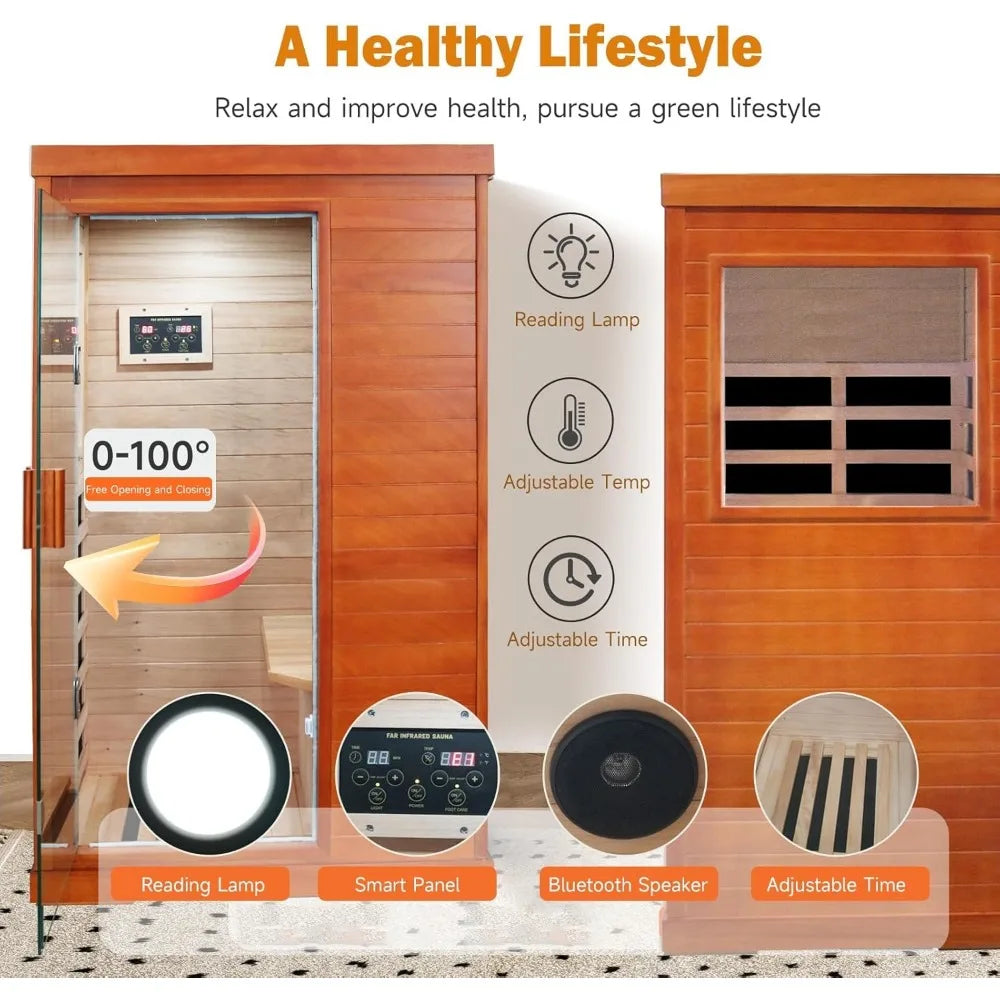 Compact Infrared Sauna Room, Low EMF Heating Panel, Ambient LED Lights, Built-in Speakers