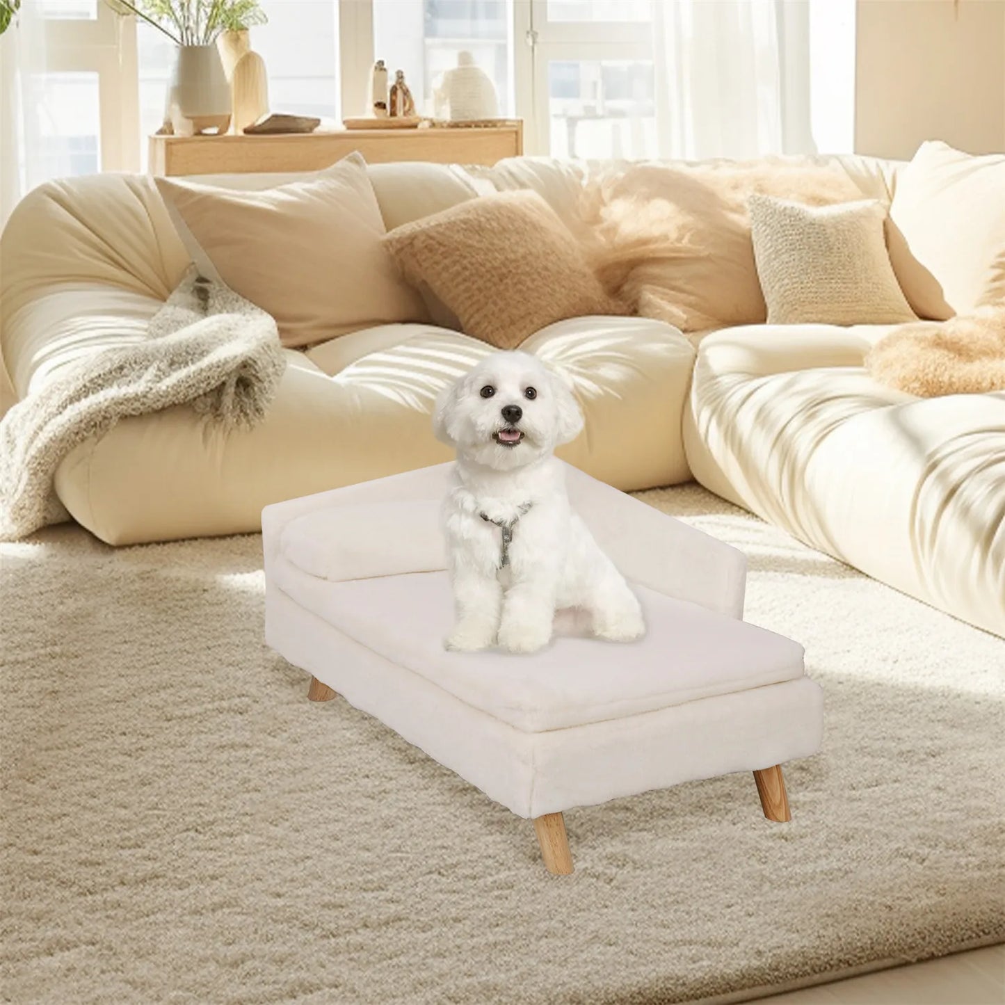 Nordic Elevated Pet Bed, Cozy Pad Waterproof, Sturdy Wood Legs