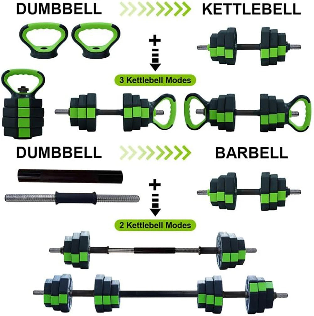 4-in-1, 44 lbs Adjustable Dumbbell Set, Iron Handle Used as Kettlebell, Barbell, Push-Up-Stand for Home Gym, Octagon