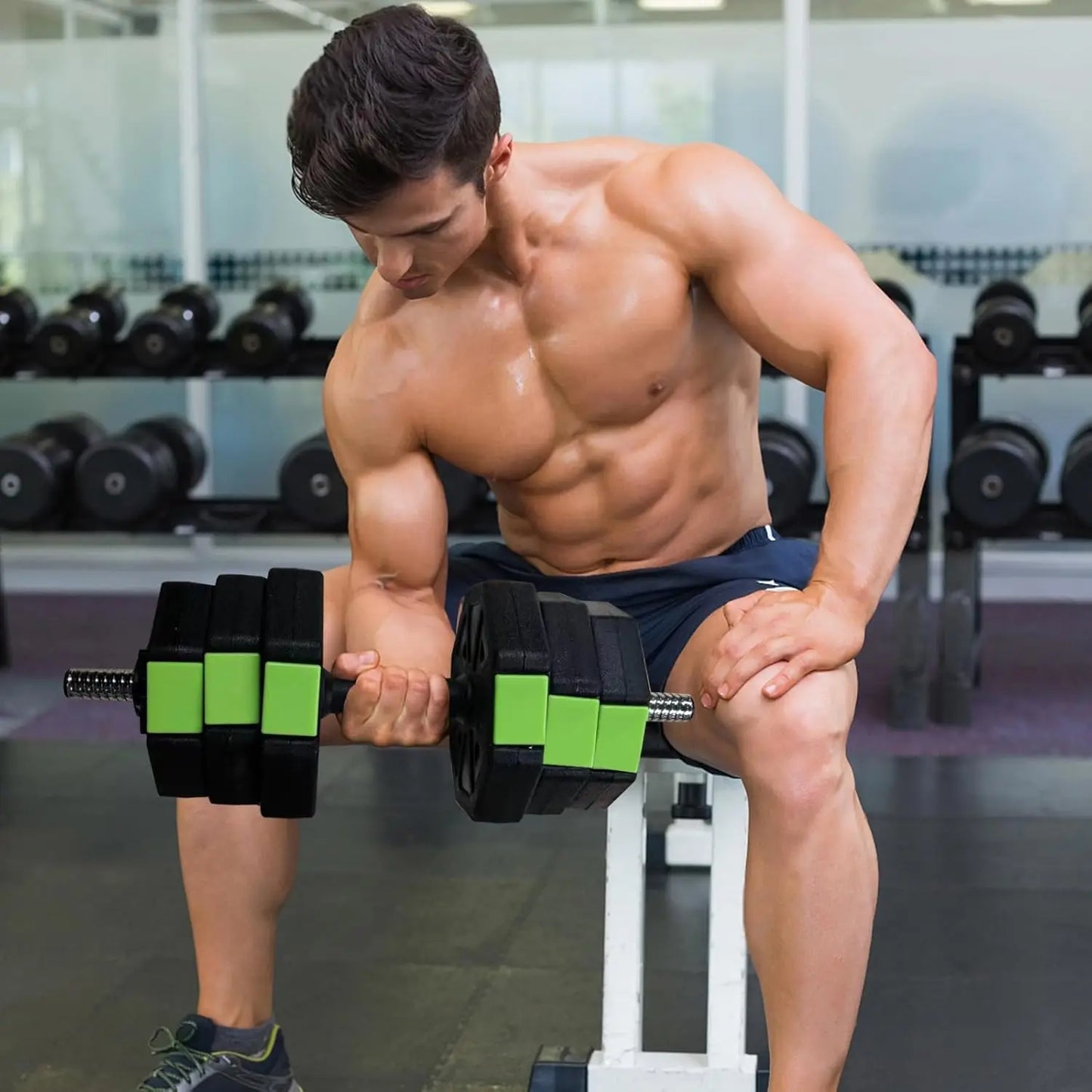 4-in-1, 44 lbs Adjustable Dumbbell Set, Iron Handle Used as Kettlebell, Barbell, Push-Up-Stand for Home Gym, Octagon